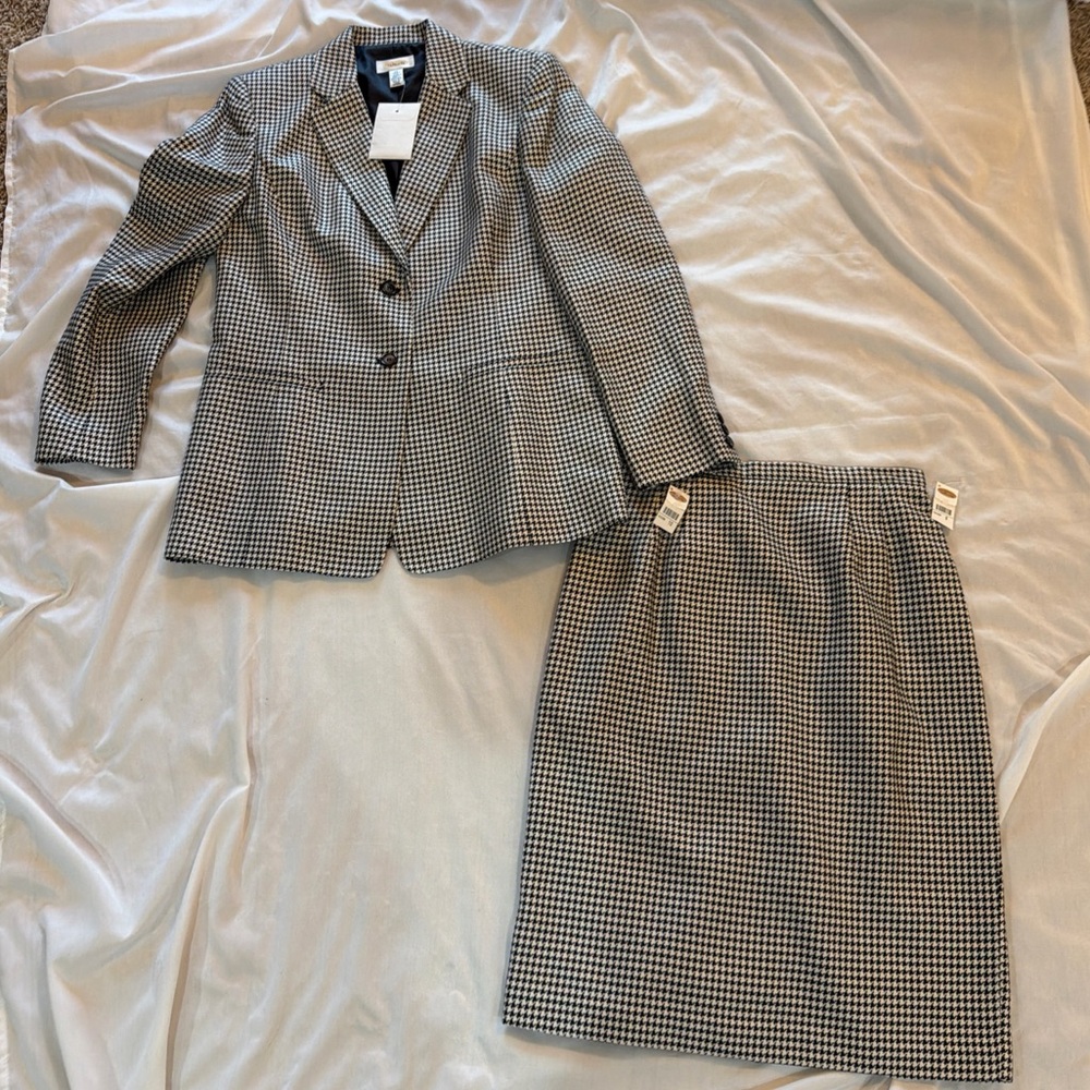Talbots Houndstooth 2pc Skirt Suit Blazer (10) Skirt (8) New